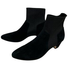 Eileen Fisher Muzy Suede & Knit Black Ankle Boots Womens 8.5 Leather Sole